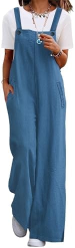 YESNO Casual Corduroy Wide Leg Overalls for Women XL PC2 Acid Blue