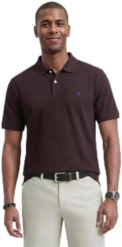 IZOD Men's Advantage Performance Short Sleeve Polo Shirt, Black Coffee, Small