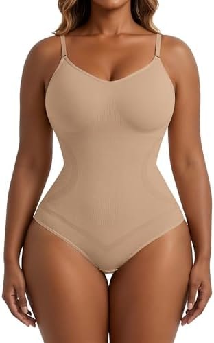 Xcutting Women's Shapewear Bodysuit Tummy Control Seamless,Khaki Brief, M