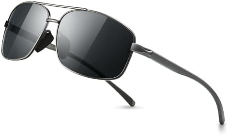 SUNGAIT Ultra Lightweight Rectangular Polarized Sunglasses Men UV400 Protection (Gunmetal Frame Gray Lens, 62) Metal Frame SGT458 QKH-CA