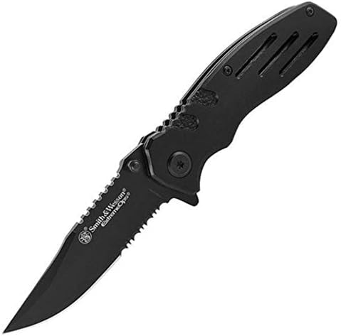 Smith & Wesson Accessories Extreme Ops SWA24S 7.1in S.S. Folding Knife with 3.1in Serrated Clip Point Blade and Aluminum Handle for Outdoor, Tactical, Survival and EDC