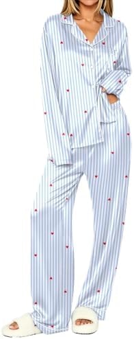 Ekouaer Womens Pajamas Silk Satin Long Sleeve Button Down Pjs Lounge Set