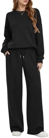 AFFOLE 2 Piece Sets for Women 2026 Lounge Sets Long Sleeve Oversized Sweatshirt Wide Leg Pants Matching Tracksuit Sets