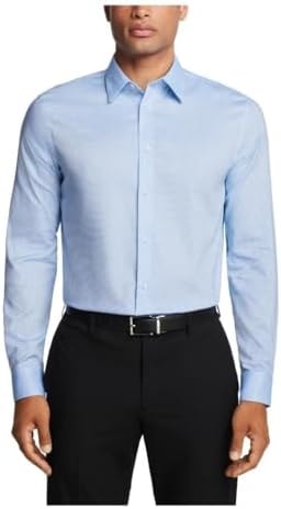 Calvin Klein Men's Dress Shirts Non Iron Regular Fit Stretch Unsolid Solid Shirt, Stream, 17.5" Neck 36-37" Sleeve