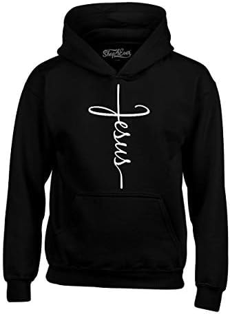 shop4ever Jesus Cross Christian Pullover Hoodie for Men Women Small Black