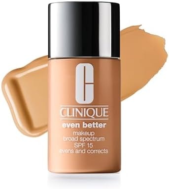 Clinique Even Better Makeup Liquid Foundation SPF 15 With Vitamin C For Dry + Oily Combination Skin Types | Medium Coverage + Natural Finish | Evens Skin Tone + Reduces Dark Spots, Honey Wheat