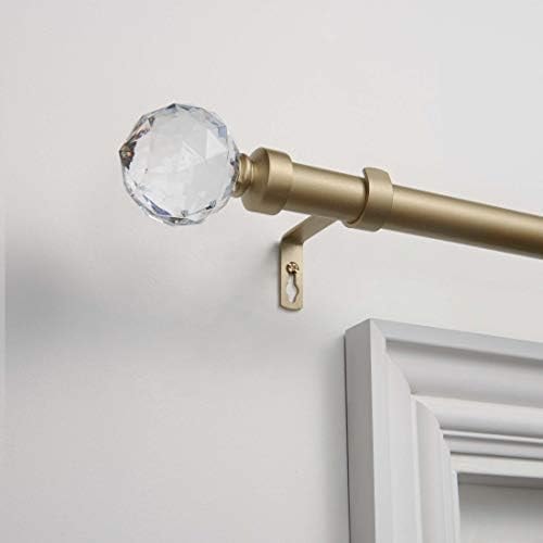 EXCLUSIVE HOME Crystal Ball 1" Curtain Rod and Coordinating Finial Set, Gold, Adjustable 36"-72"