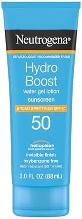 Neutrogena Hydro Boost Water Gel Sunscreen SPF 50, Oil‑Free Hydrating & Water‑Resistant Face & Body Sunscreen Lotion, Non‑Greasy, Broad Spectrum, Lightweight Moisturizer, 3 fl oz