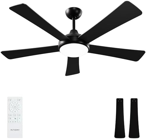 Autoday 52 Inch Ceiling Fans with Lights & Remote, Black, Quiet DC Motor