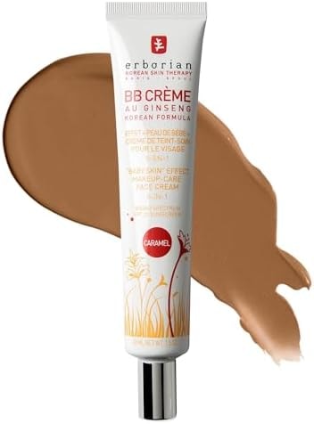 Erborian BB Cream with Ginseng, Caramel - Lightweight Buildable Coverage with SPF & Ultra-Soft Matte Finish Minimizes Pores & Imperfections - Korean Face Skincare - 1.5 Oz