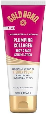 Gold Bond Plumping Collagen Body & Face Serum Lotion, Lightweight Hydrating Moisturizer with Collagen Peptide Complex, Jojoba and Grapeseed Oils to Visibly Plump Skin, Cherry Blossom Scent, 8 oz