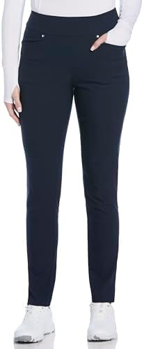 PGA TOUR Women's Tummy Control Pull-on Waistband Golf Pants, Navy, Medium