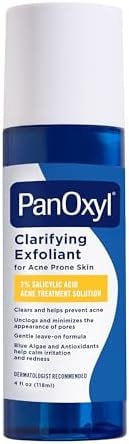 PanOxyl Clarifying Exfoliant with 2% Salicylic Acid, BHA Liquid Exfoliant for Face, Unclogs, Minimizes Appearance of Pores, Blue Algae and Antioxidants Help Calm Redness, For Acne Prone Skin, 4 fl oz