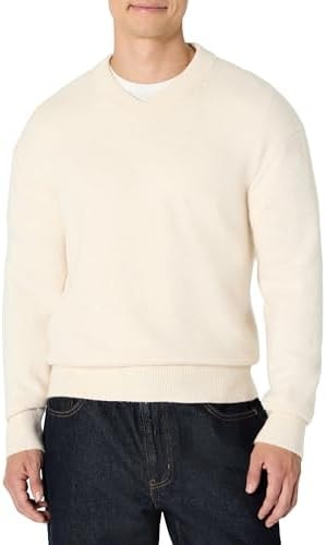 Amazon Essentials Men's Regular-Fit Cotton Blend V-Neck Sweater, Oatmeal Heather, XX-Large