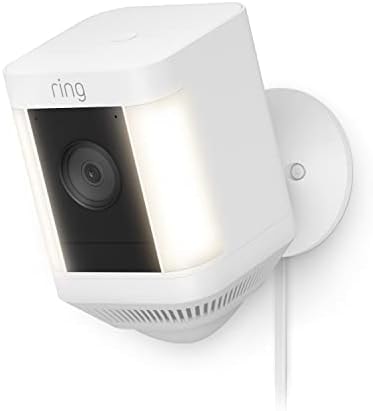 Like-New Ring Spotlight Cam Plus, Plug-In | Home or business security with HD video, Two-Way Talk, Color Night Vision, and Security Siren (2022 release) - White