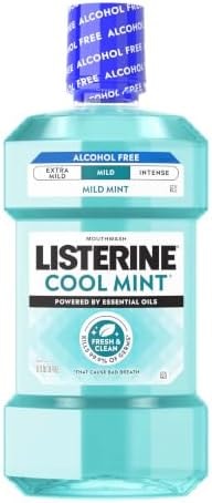 Listerine Cool Mint Alcohol-Free Mild Mouthwash, Oral Rinse Kills 99.9% of Germs that Cause Bad Breath, Less Intense Taste, Mild Mint Flavor, 1 L
