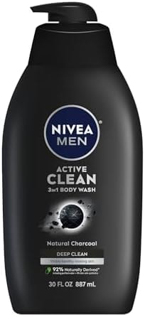 NIVEA MEN Active Clean 3-in-1 Body Wash with Natural Charcoal, 30 FL OZ