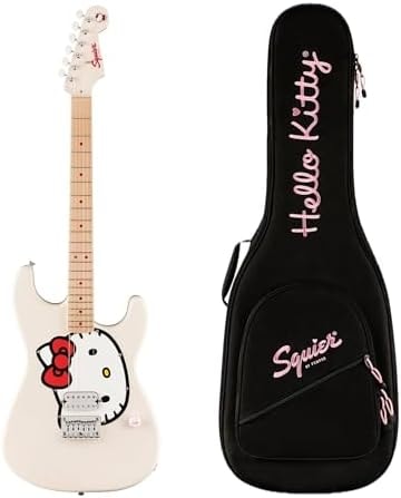 Fender x Hello Kitty Stratocaster Electric Guitar and Deluxe Hello Kitty Gig Bag, White