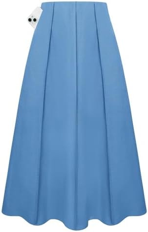 Kate Kasin Women Blue Linen Maxi Skirt, High Waist A Line Skirts with Pockets, Summer Casual Vacation Flowy Long Skirt 2026