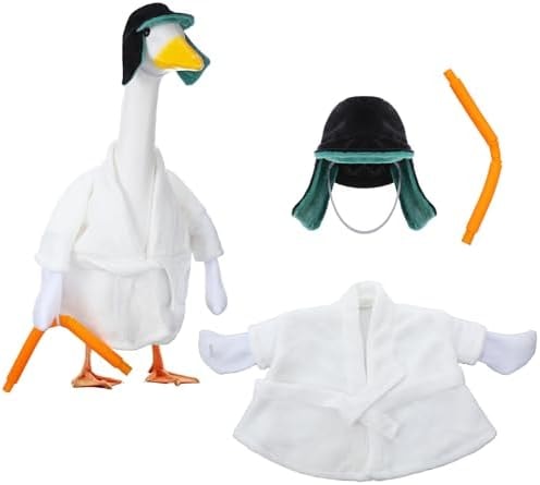 Aliceset Christmas Cousin Porch Goose Outfit Robe Set Xmas Vacation Goose Cloth with Hat Water Pipe for Statue Garden Decor (Cousin,23 Inch)