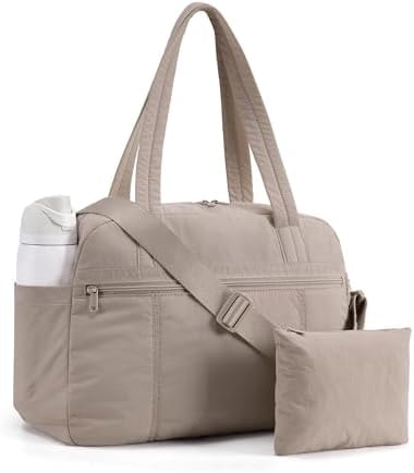 LIGHT FLIGHT Personal Item Travel Bag, Lightweight Gym Bag for Women, 20L Weekender Duffel Bag with Toiletry Pouch, Carry on Overnight Dance Duffle, Camel