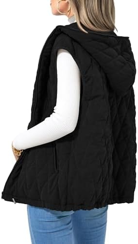 PRETTYGARDEN Women's Fall Fashion Vest Zip Up Jacket(Black,Medium)