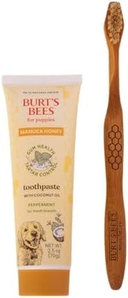 Burt's Bees for Pets Peppermint Puppy Dental Kit with Bamboo Toothbrush & Puppy Toothpaste, Manuka Honey & Coconut Oil for Gum Health, Tartar Control, 99.1% Natural Origin Formula, 2.5 Oz