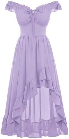 Renaissance Corset Dress Off Shoulder Chiffon Sundress Purple M