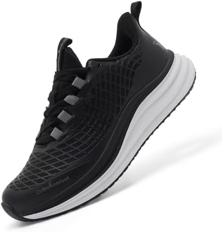 Women's Orthopedic Fashion Sneakers: Comfort Plantar Fasciitis Orthotic Arch Support Bunions Recovery Sneaker, Breathable Indoor Home Cycling Bowling Driving Sport Walking Shoes Black Size 8.5