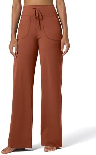 Willit Women's Wide Leg Pants Yoga Pants with Pockets High Waist Stretch Casual Lounge Comfy Pants 29" Caramel L