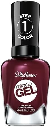 Sally Hansen Miracle Gel Salon Quality Nail Polish | Gel-Like Formula, Two-Step System, No UV Light Needed, Long Lasting | Opaque, Glossy | 479 Wine Stock | Wine Red Nail Color