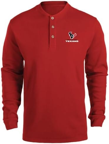 Dunbrooke Maverick NFL Houston Texans, 3 Button Thermal Henley Sweatshirt, 3XL, Red