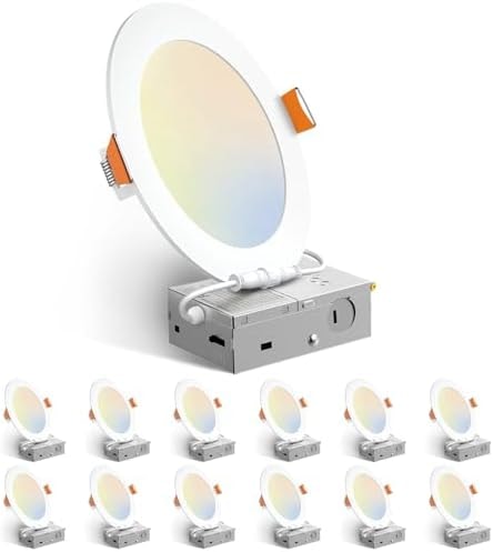 Amico 12 Pack 6 Inch LED Recessed Lighting, Canless Wafer Downlight, White