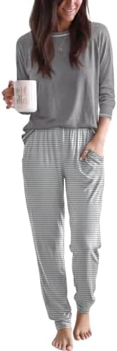 Ekouaer Women Pajama Set Jogger Sleepwear Long Lounge Set with Pocket