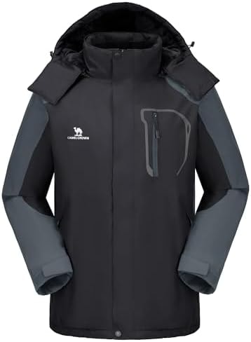 CAMELSPORTS Mens Winter Jacket Waterproof Warm Snow Ski Jackets Faux Fur Fleece Rain Coats with Removable Hood