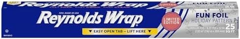Reynolds Wrap Fun Foil, Embossed Aluminum Foil Roll, Features a Limited-Edition Holiday Pattern for Wrapping Food Gifts and Covering Holiday Dishes, 8.33 Yards X 12 Inches, 25 Sq. Ft.
