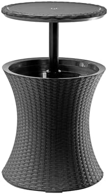 Keter Pacific Cool Bar Outdoor Patio Furniture and Hot Tub Side Table with 7.5 Gallon Beer and Wine Cooler, Dark Grey