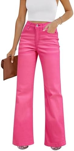 GRAPENT Womans' Dark Jeans Boyfriend Jeans Denim Pants Hot Pink