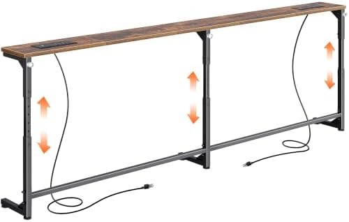 Huuger 78.7" Console Table with Outlets, 22.8"-33.3" Height Adjustable