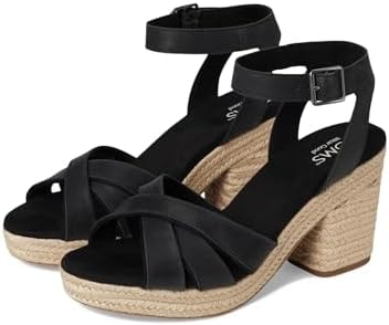 TOMS Women's Majorca Strappy Sandal, Black Leather, 11 B
