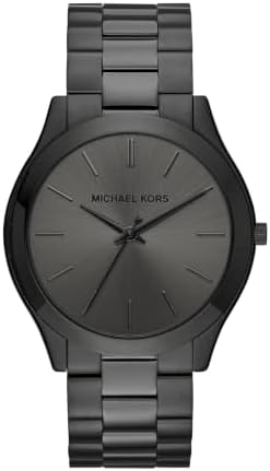 Michael Kors Men's Watch, Slim Runway Three-Hand Black Stainless Steel Men's Watch