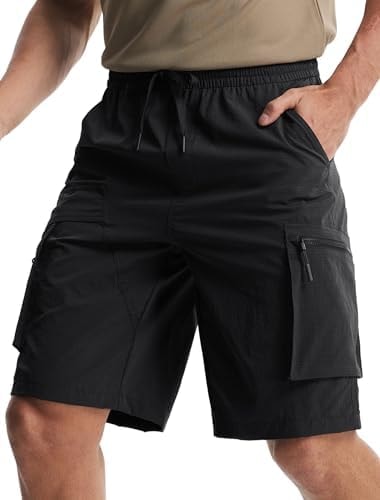 Libin Men's Shorts Casual All Day Comfy Quick Dry Lightweight Cargo Hiking Shorts Breathable Stretch Outdoor Sports Travel Summer Clothing with Zipper Pockets Black XL