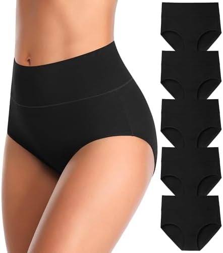 MISSWHO Cotton Underwear Women Pack, Womens Underwear High Waisted Tummy Control Black Briefs C Section Postpartum Ladies Panties Large