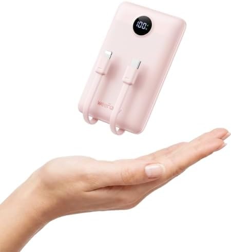 WeeFancy Mini Portable Charger with Built-in Cables 22.5W Fast Charging Power Bank USB-C Small Battery Pack 10000mAh Travel Essential Slim Battery for iPhone 17/16/15/14, Samsung 25/24, and More