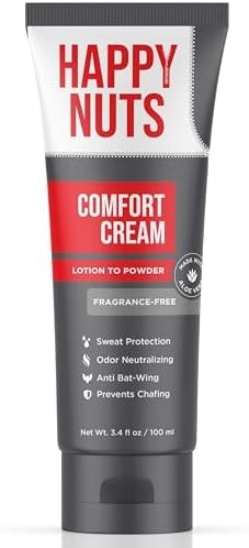 HAPPY NUTS Comfort Cream Deodorant For Men: Anti-Chafing Sweat Defense, Odor Control, Aluminum-Free, Travel Essential, Deodorant & Hygiene Products for Men's Private Parts 3.4 Fl Oz, Fragrance-Free
