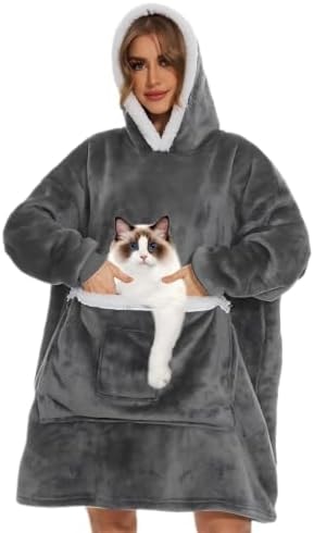 Bupekbee Wearable Blanket Hoodie with Giant Pocket, Soft Warm Sherpa Fleece Oversized Blanket Sweatshirt Gifts for Women Men