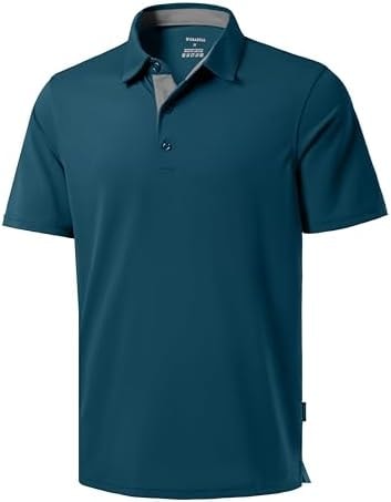 Men's Golf Shirts Dry Fit Moisture Wicking Performance Short Sleeve Collared Polo Shirts for Casual Tennis Bussiness (Reflecting Pond, M)