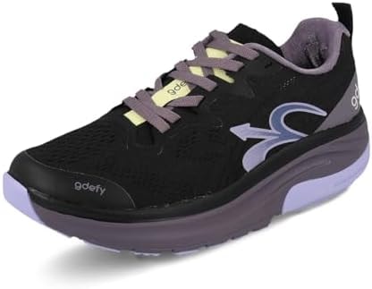 Gravity Defyer g-defy Lauff Lightweight Running Shoes for Women | Comfortable Orthopedic Shoes for Standing All Day | Patented VersoShock Technology | Wide Toe Box Black, Purple