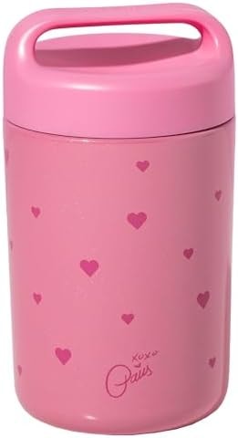 Paris Hilton Stainless Steel Food Jar, Double Wall Vacuum Sealed Insulated Food Storage Container with Carry Handle Lid, 16-Ounce, Pink with Heart Design