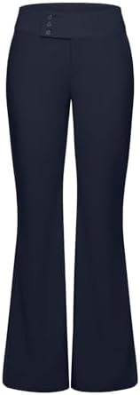 NIMIN Dress Pants Women Low Waisted Work Trousers Business Casual Flare Bootcut Slacks 2025 Fashion Office Outfits with Buttons Navy Blue